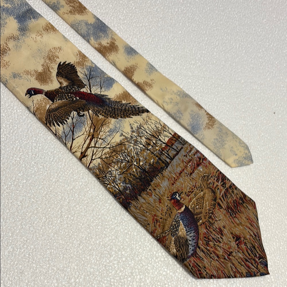 Sheaf & Caber 100% Silk Nature-Inspired Pheasant Tie Repp 58” X 4” Made In Usa
